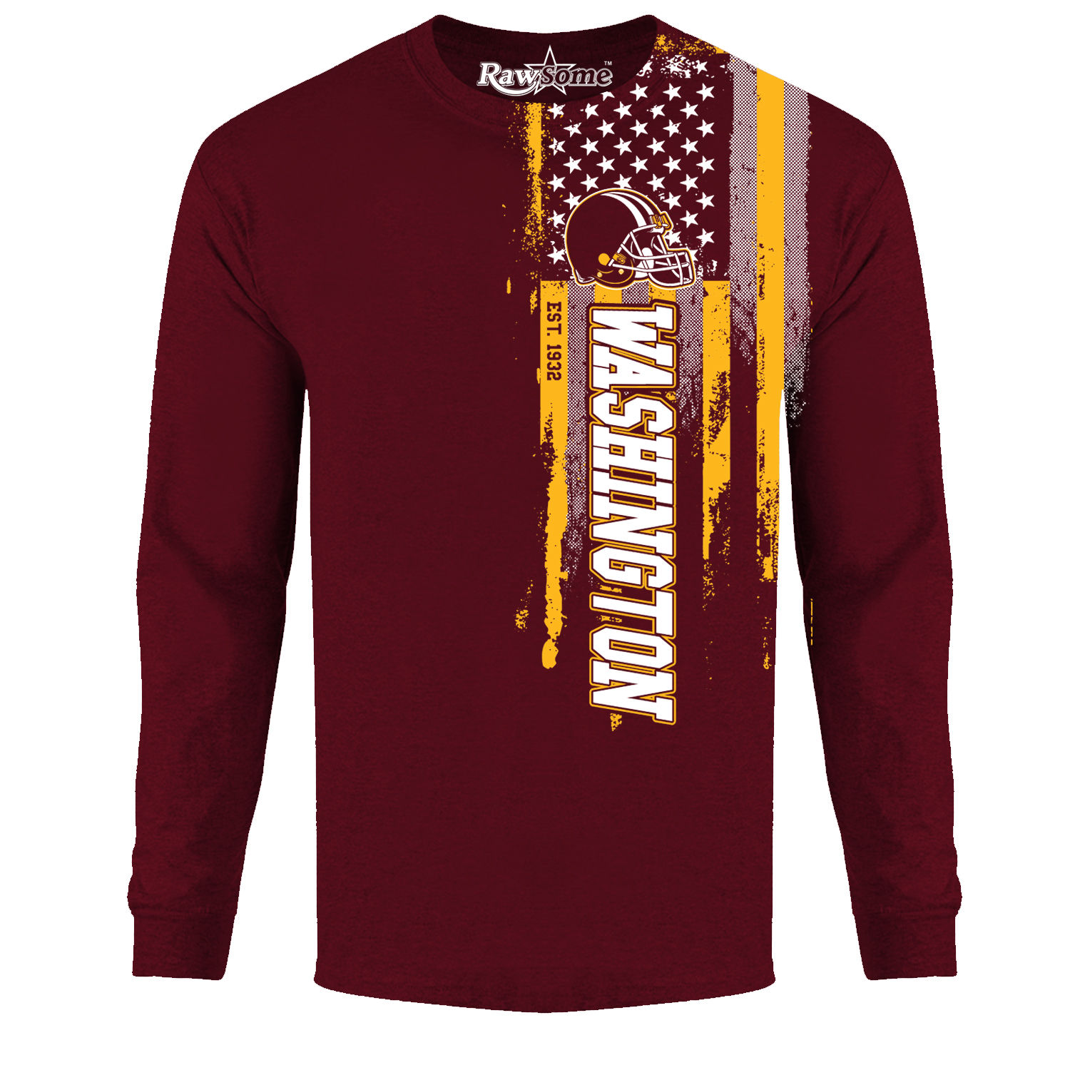 Men's Football USA Flag Long Sleeve Shirt - Washington - Burgundy / S