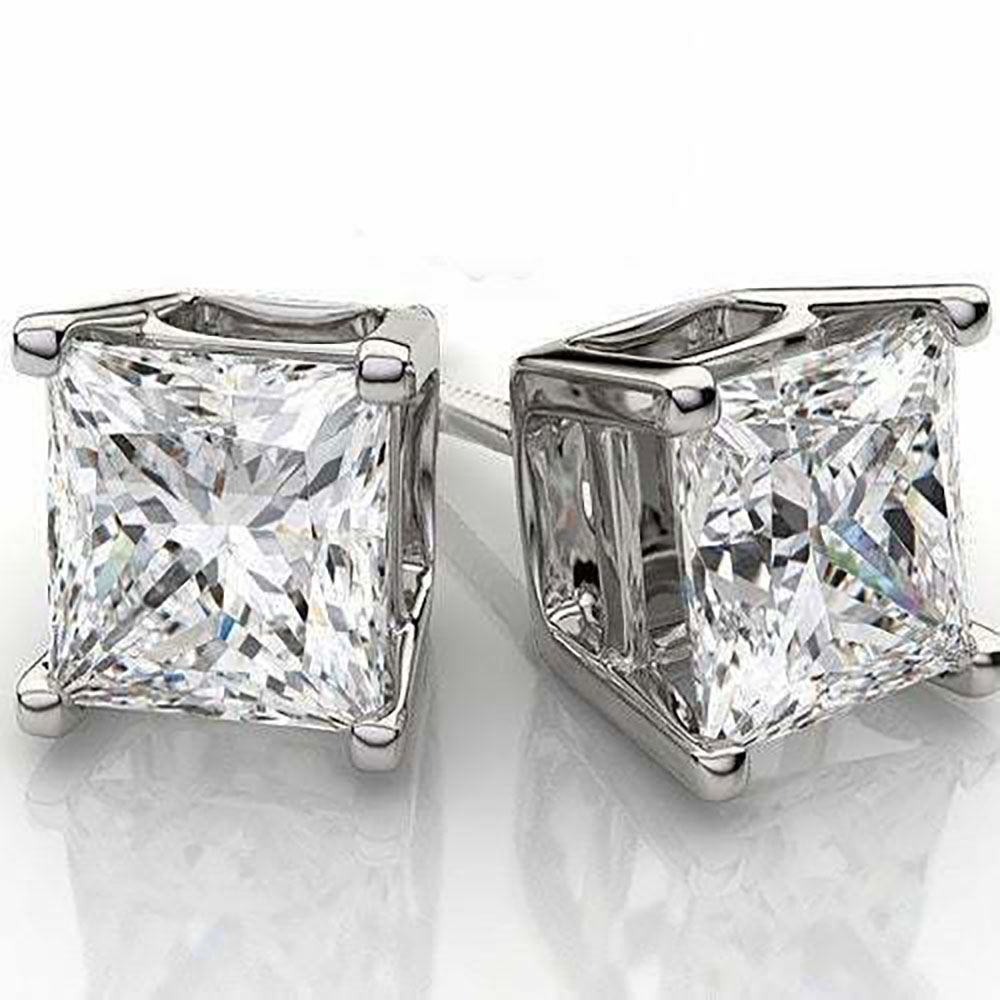 200CTTW Square Crystal Stud Earrings  White White Square