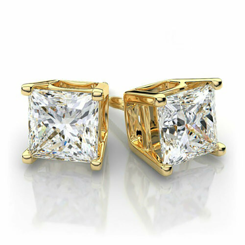 2.00CTTW Square Crystal Stud Earrings - Yellow White Square