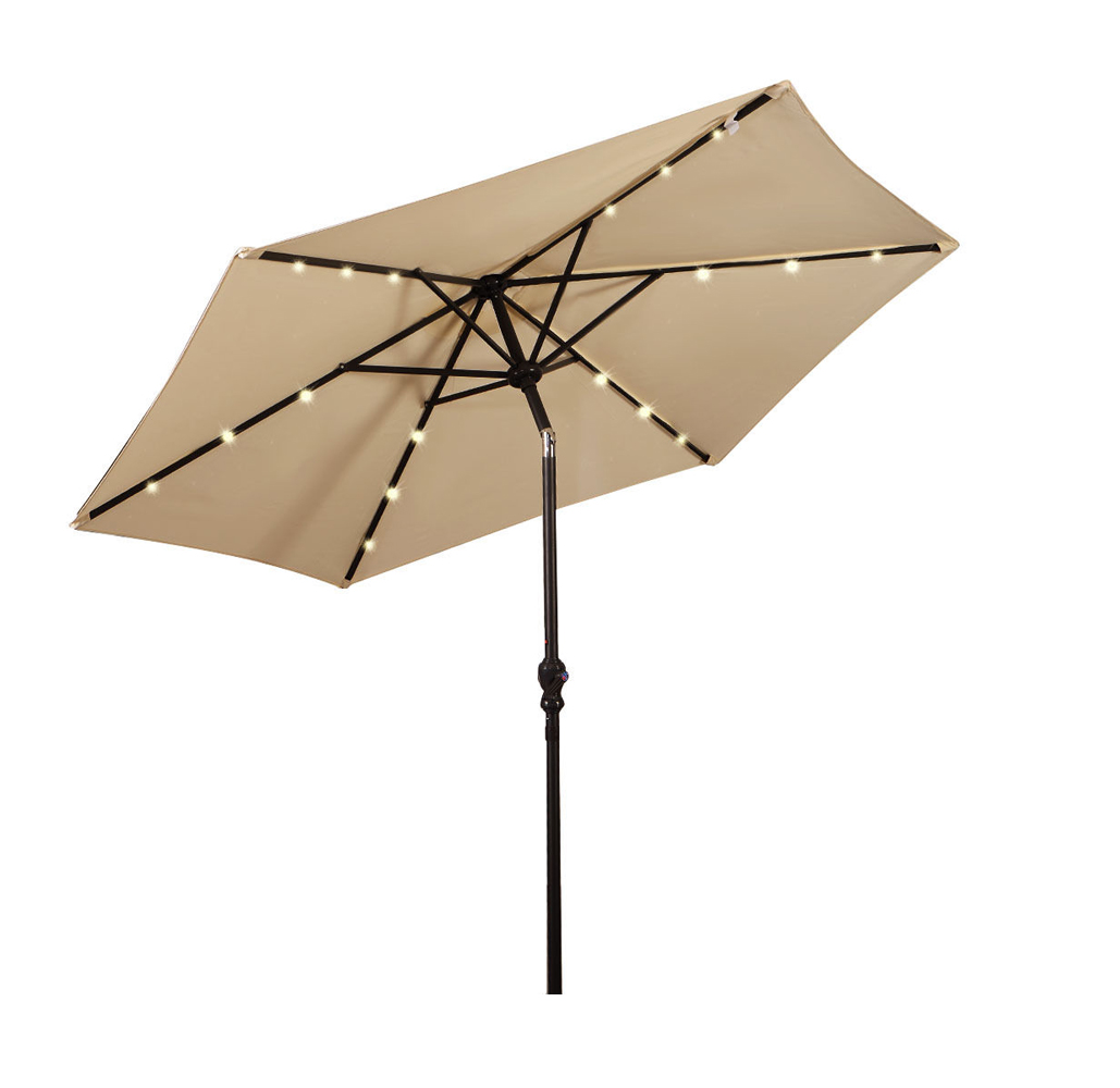 Photos - Parasol Costway 9-Foot Solar LED Tilt Patio Umbrella with Crank - Beige OP2804BE-U 