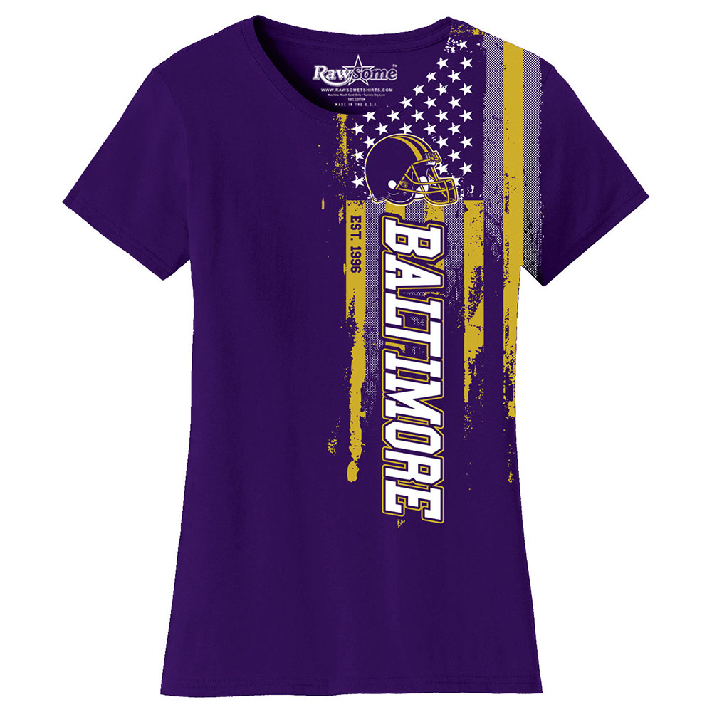 Women's Football USA Flag T-Shirt - Baltimore - Purple / 2XL