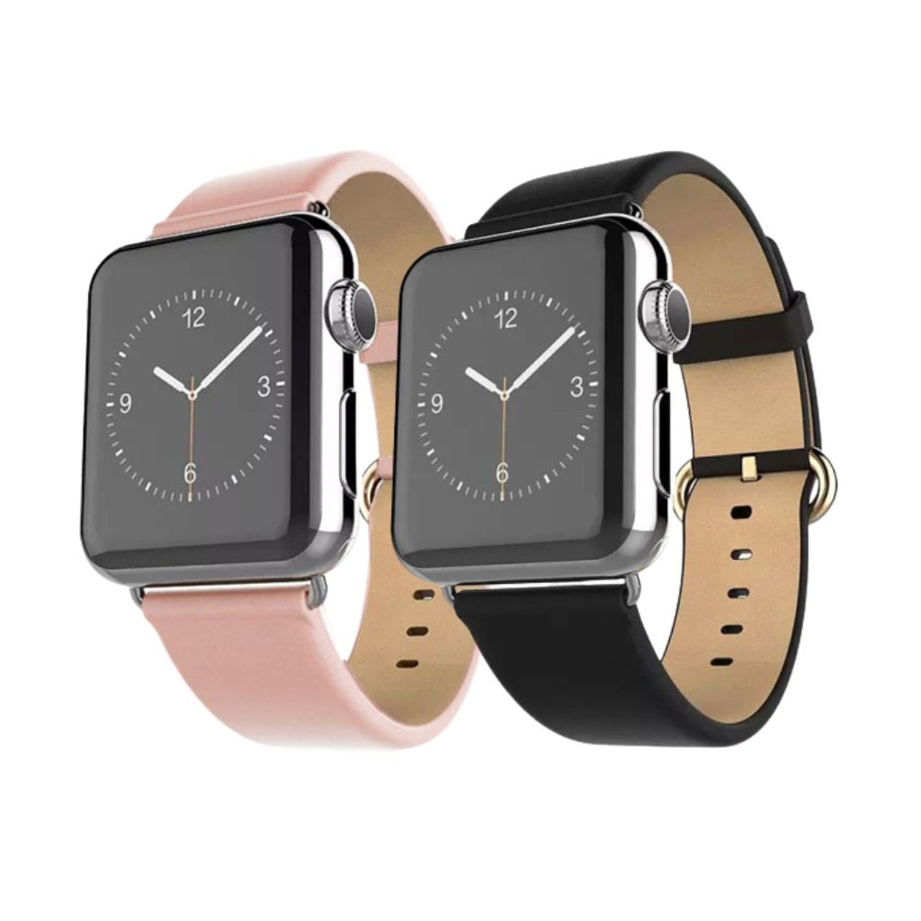 Photos - Watch Strap Waloo Waloo® Leather Grain Band for Apple Watch - 38mm - Pink / Black LEATHER GRAIN-2PK-38MM-PINK/BLACK(2-Pack)