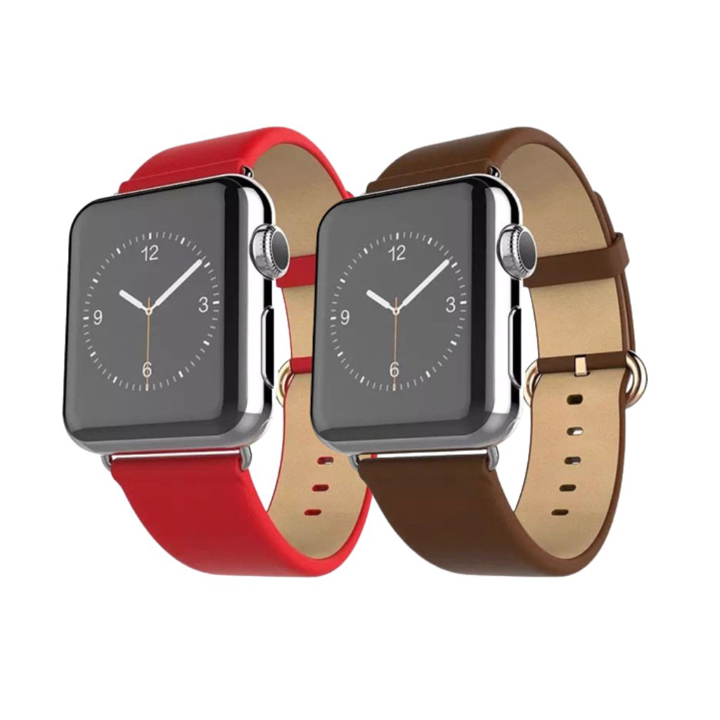 Photos - Watch Strap Waloo Waloo® Leather Grain Band for Apple Watch  - 42mm - Red / Br(2-Pack)