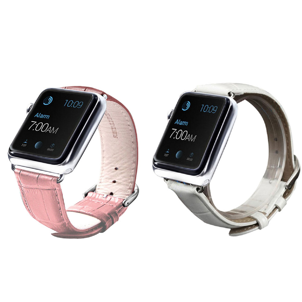 Crocodile Leather Band for Apple Watch (2-Pack) - Croc-2PK-42mm-Pink/White