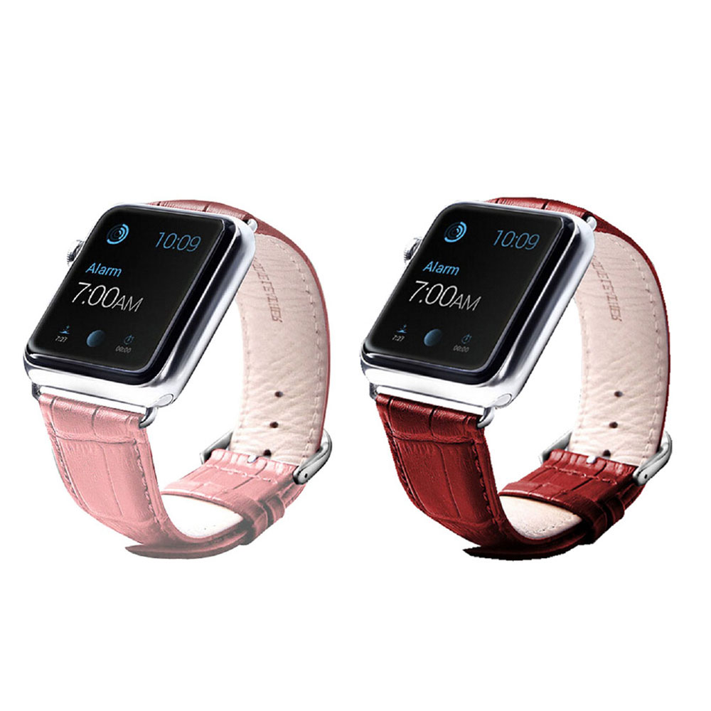 Crocodile Leather Band for Apple Watch (2-Pack) - Croc-2PK-42mm-Pink/Red