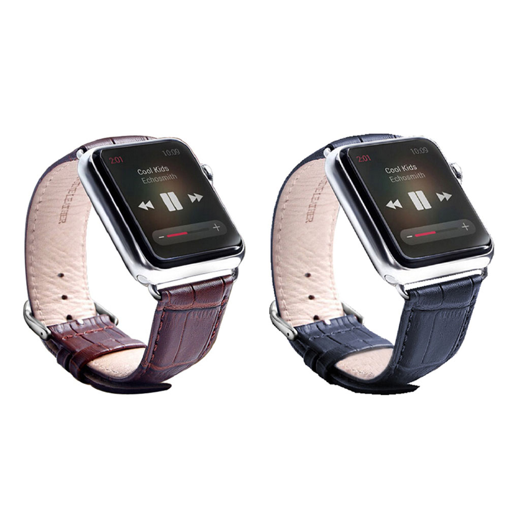 Crocodile Leather Band for Apple Watch (2-Pack) - Croc-2PK-38mm-Brown/Navy