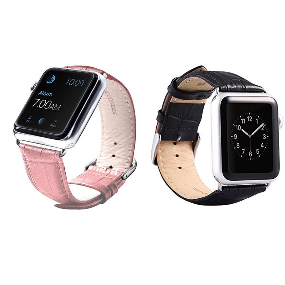 Crocodile Leather Band for Apple Watch (2-Pack) - Croc-2PK-38mm-Pink/Black