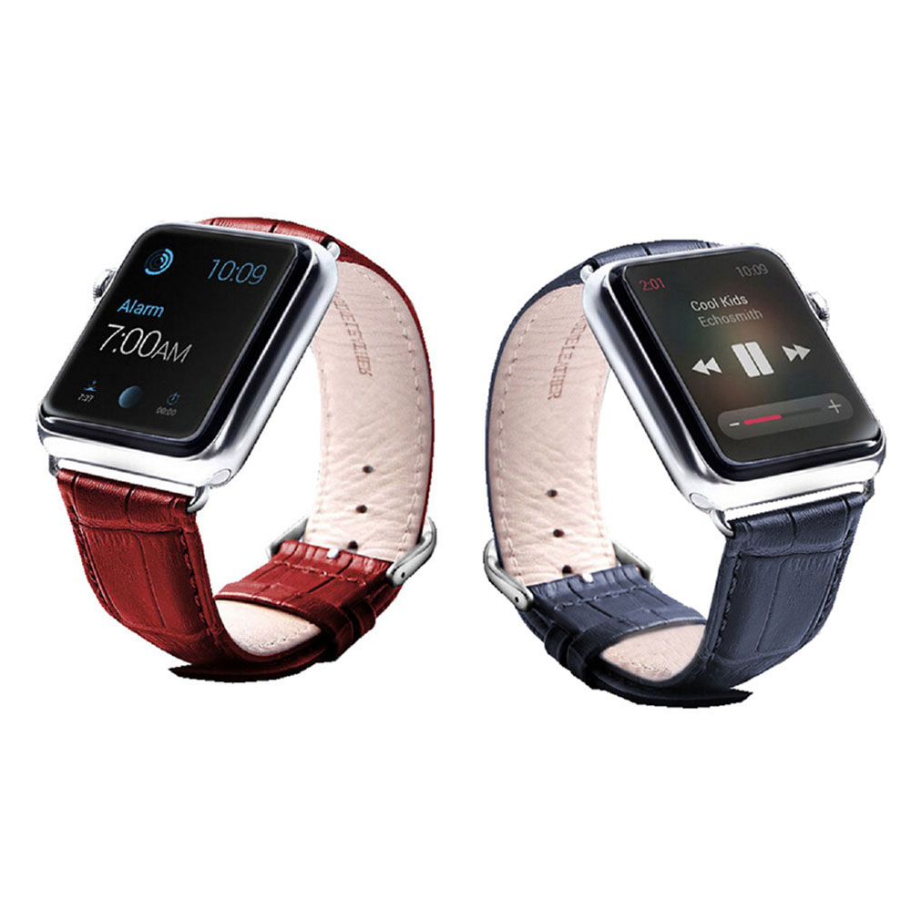Crocodile Leather Band for Apple Watch (2-Pack) - Croc-2PK-38mm-Red/Navy