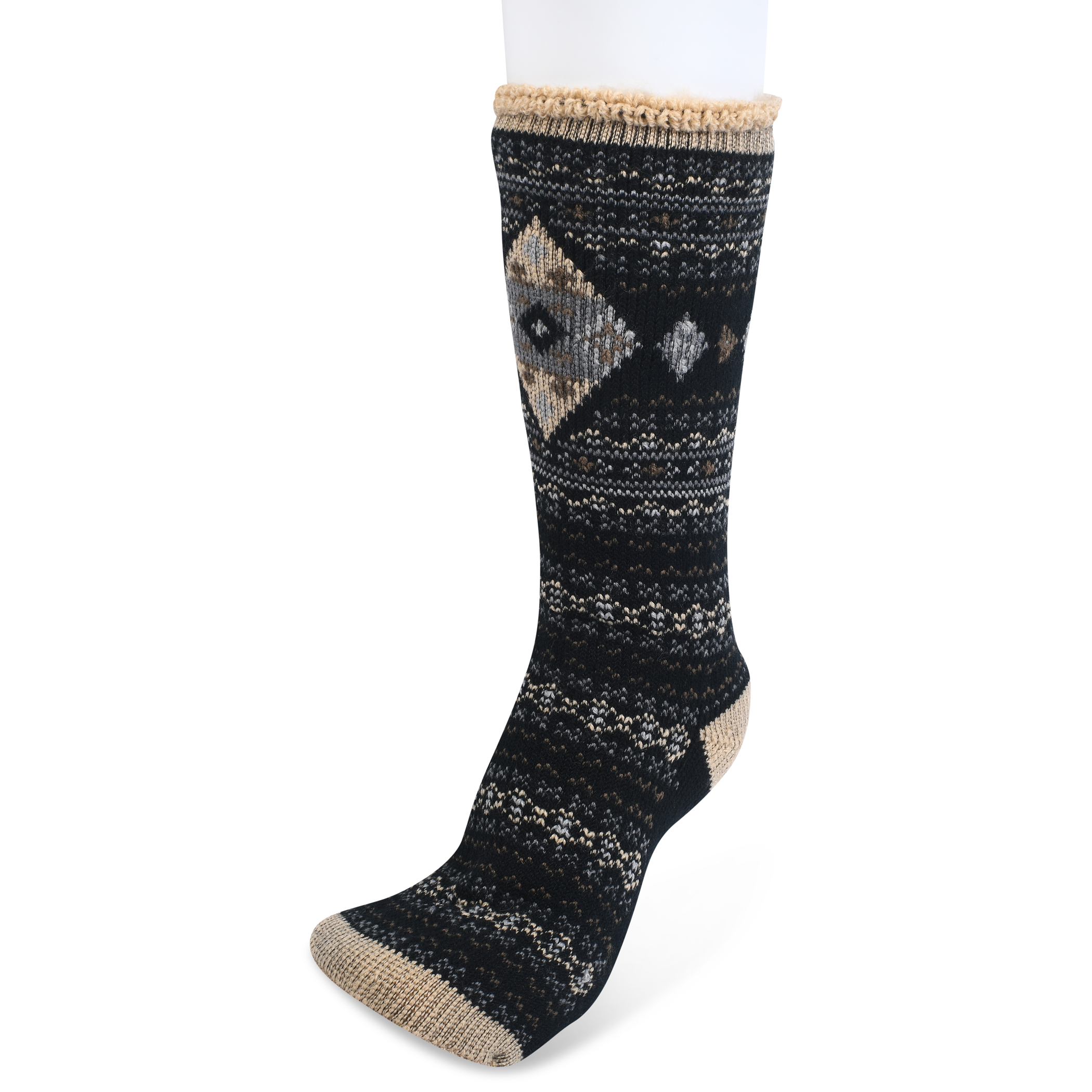 GaaHuu Womens 4x Brushed Pattern Thermal Socks  black diamond fairisle