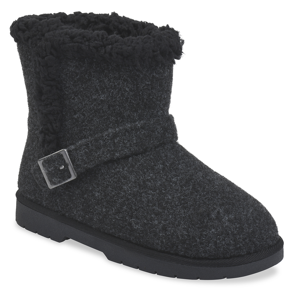 Women's Faux Wool Ankle Boot with Buckle  - black 6