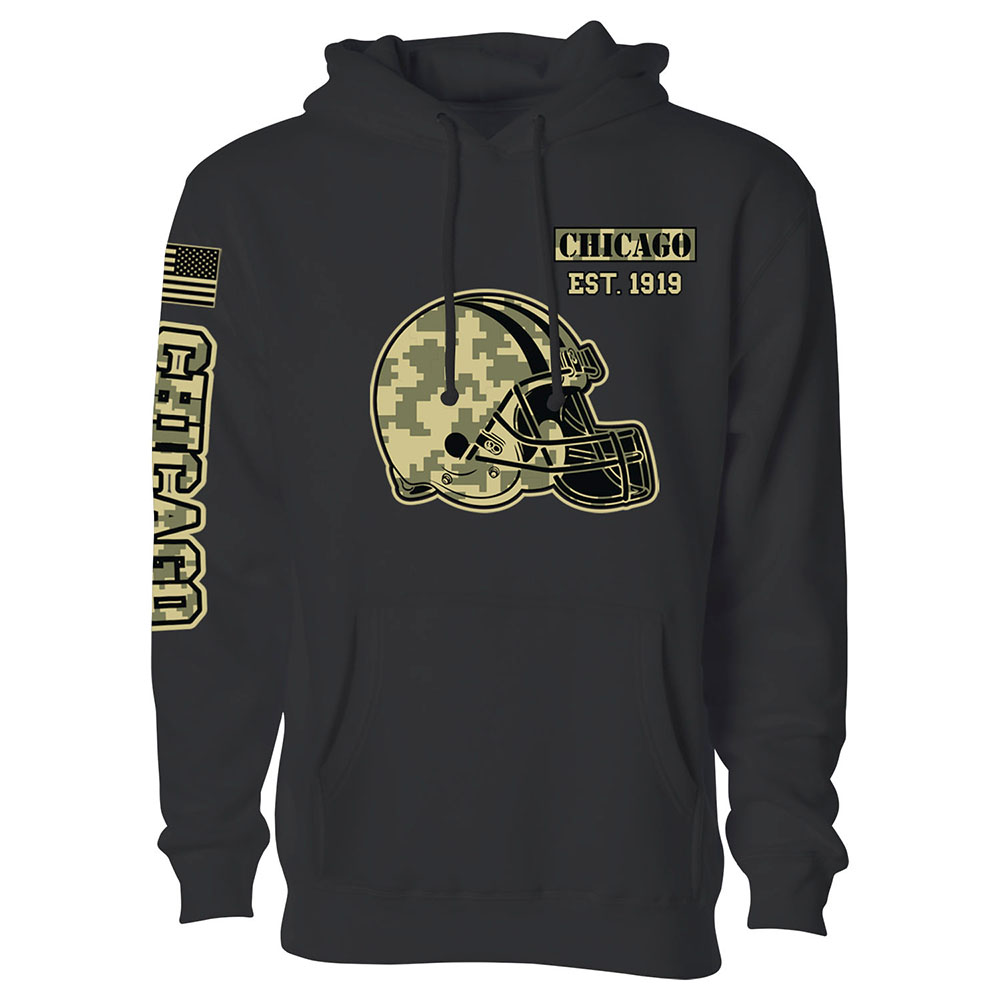 Men's Ultimate Camo Football Black Pullover Hoodie - Chicago - Black / 2XL