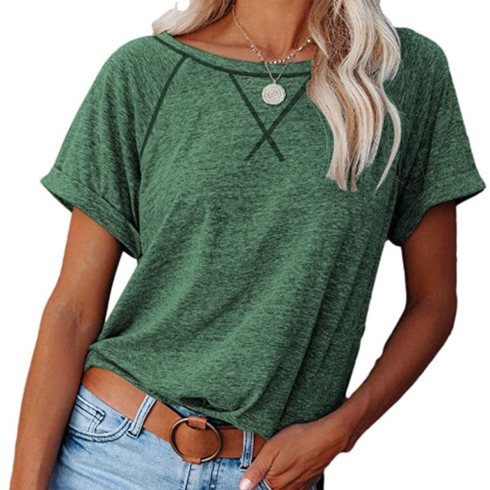 Women's Cross Stitch Contrast Raglan Short Sleeve Tee - Green - 2XL