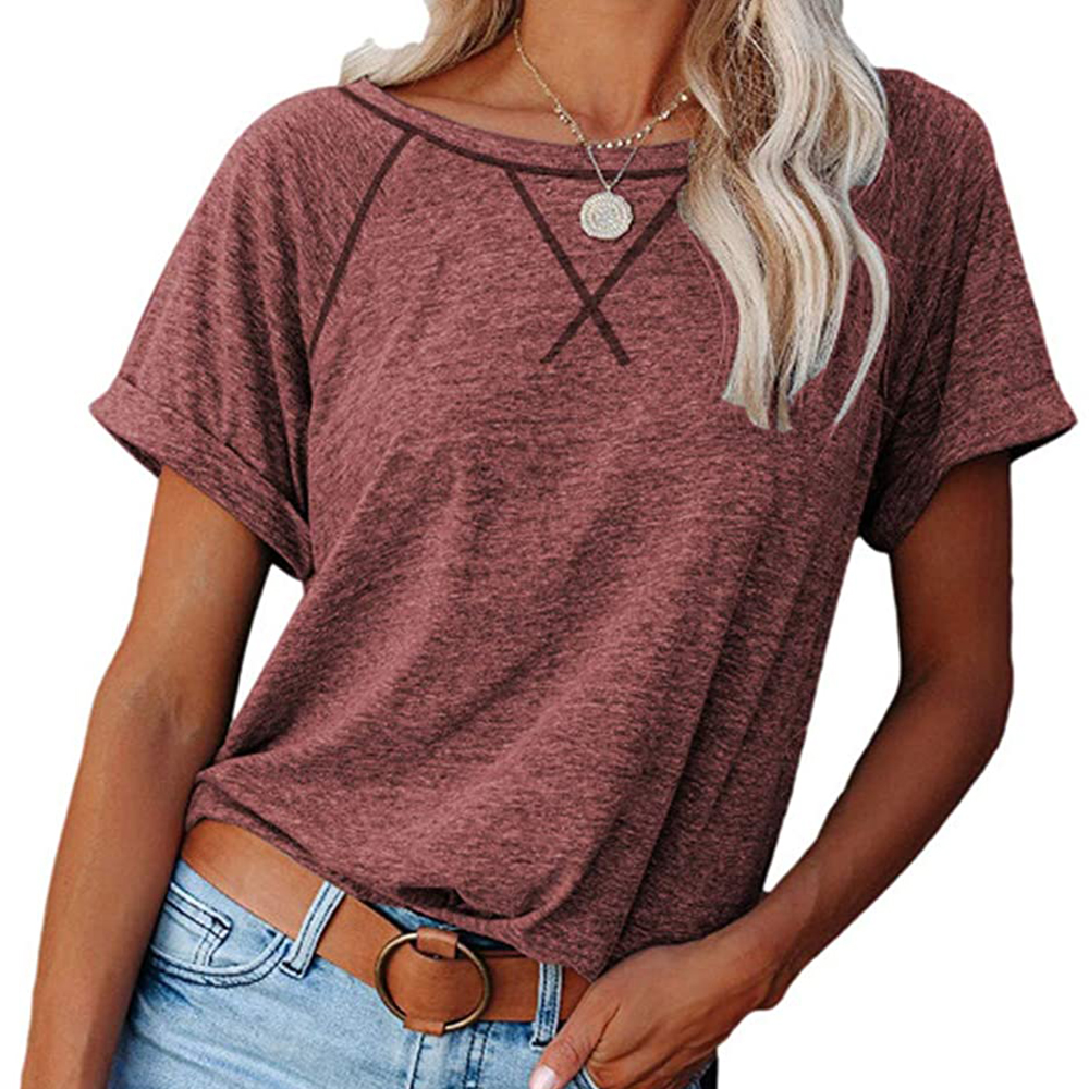 Women's Cross Stitch Contrast Raglan Short Sleeve Tee - Wine - 2XL