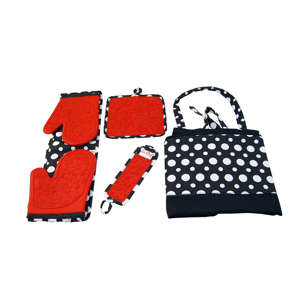 Le Chef&trade; 4-Piece Kitchen Tools Apron Set - Red Floral Dot