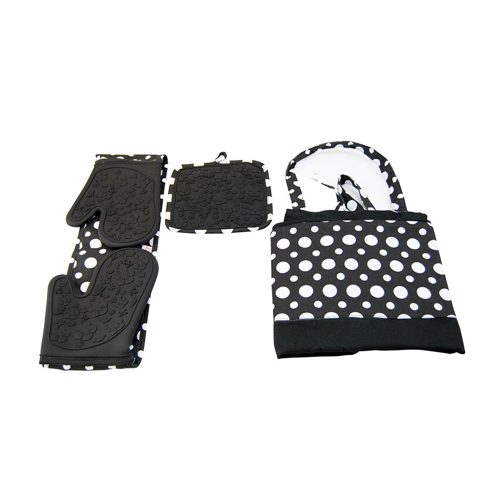 Le Chef™ 4-Piece Kitchen Tools Apron Set - Black Floral Dot