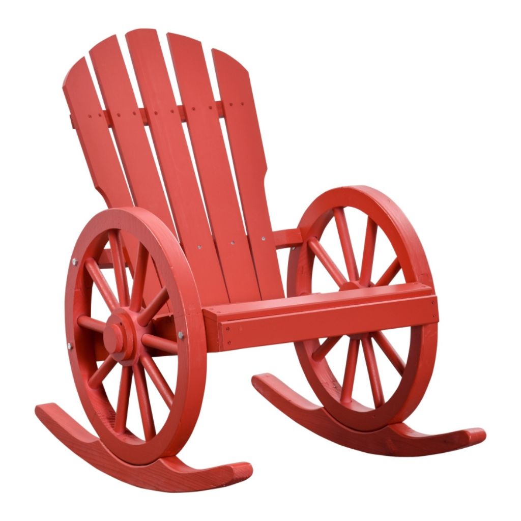 Photos - Garden Furniture Outsunny Rustic Wood Adirondack Patio Rocking Chair - Red 84A-126RD 