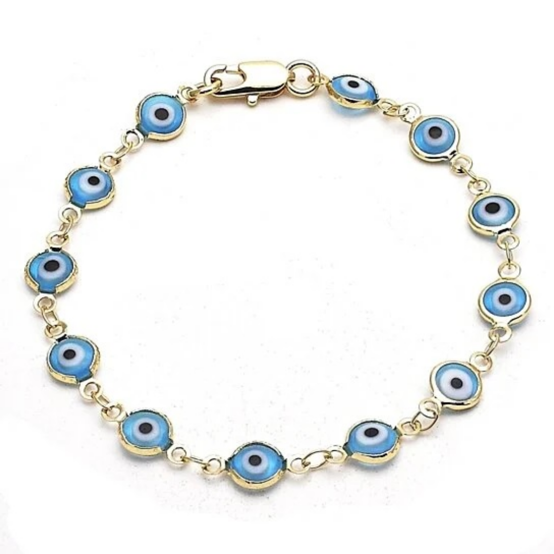 Women's 18K-Gold-Plated Protection Good Luck Bracelet - Light-Blue-8''