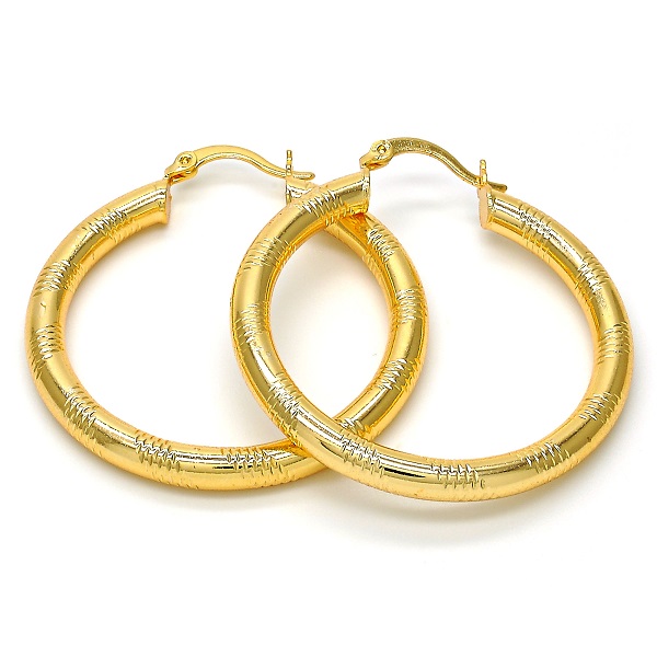 Gold Medium Hoop Earrings  Yellow Diamond Cut