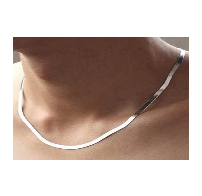 14K Gold-Plated Flat Herringbone Chain Necklace - White Gold - 20-inch