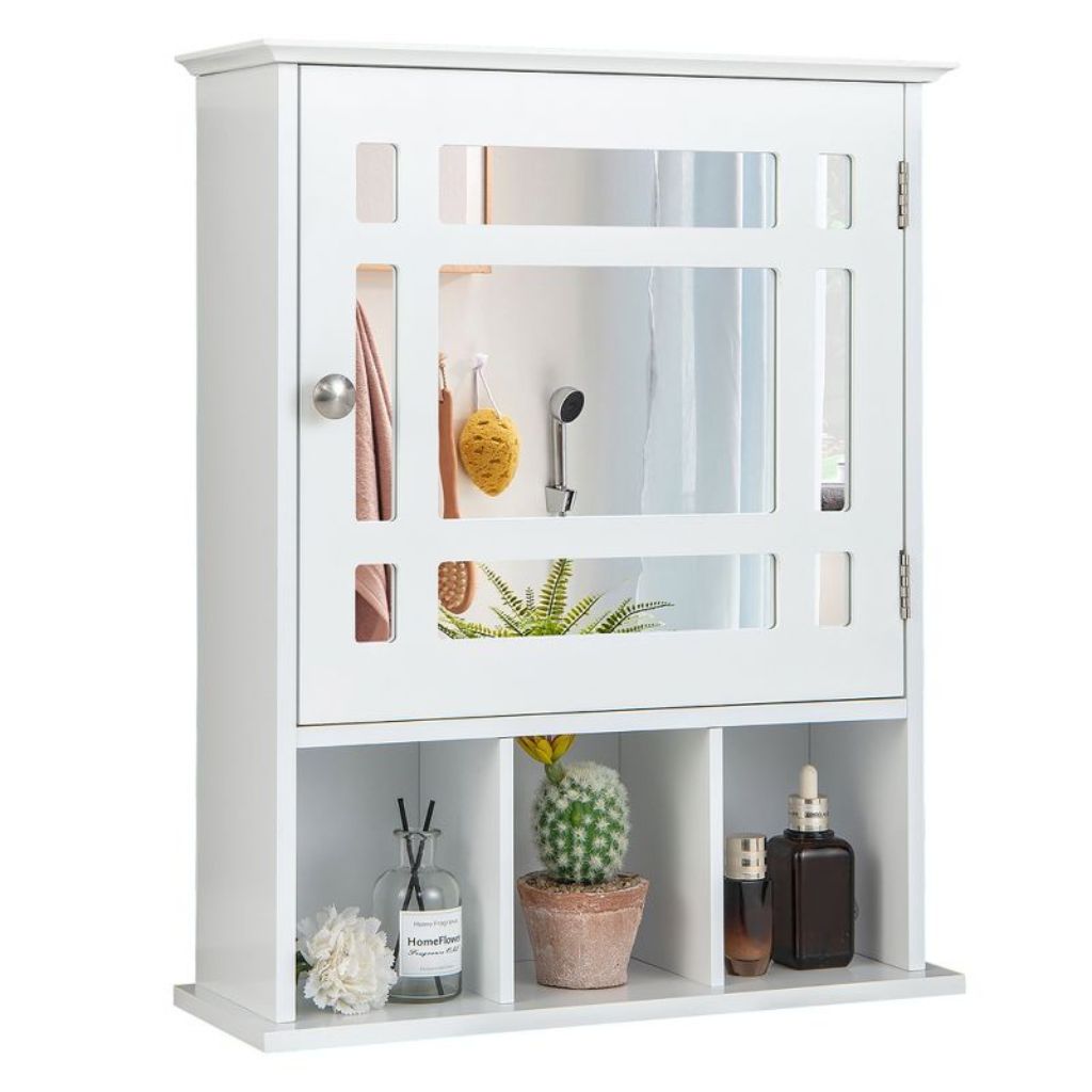 Wall-Mounted Bathroom Storage Medicine Cabinet with Mirrors - White
