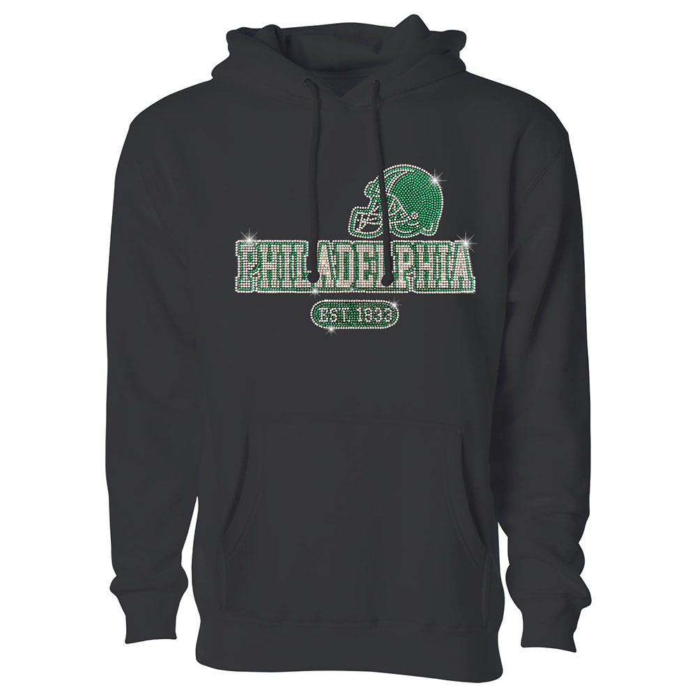 Women's Awesome Football Rhinestone Bling Pullover Hoodie - Philadelphia - Black / L-image-SKU4123191