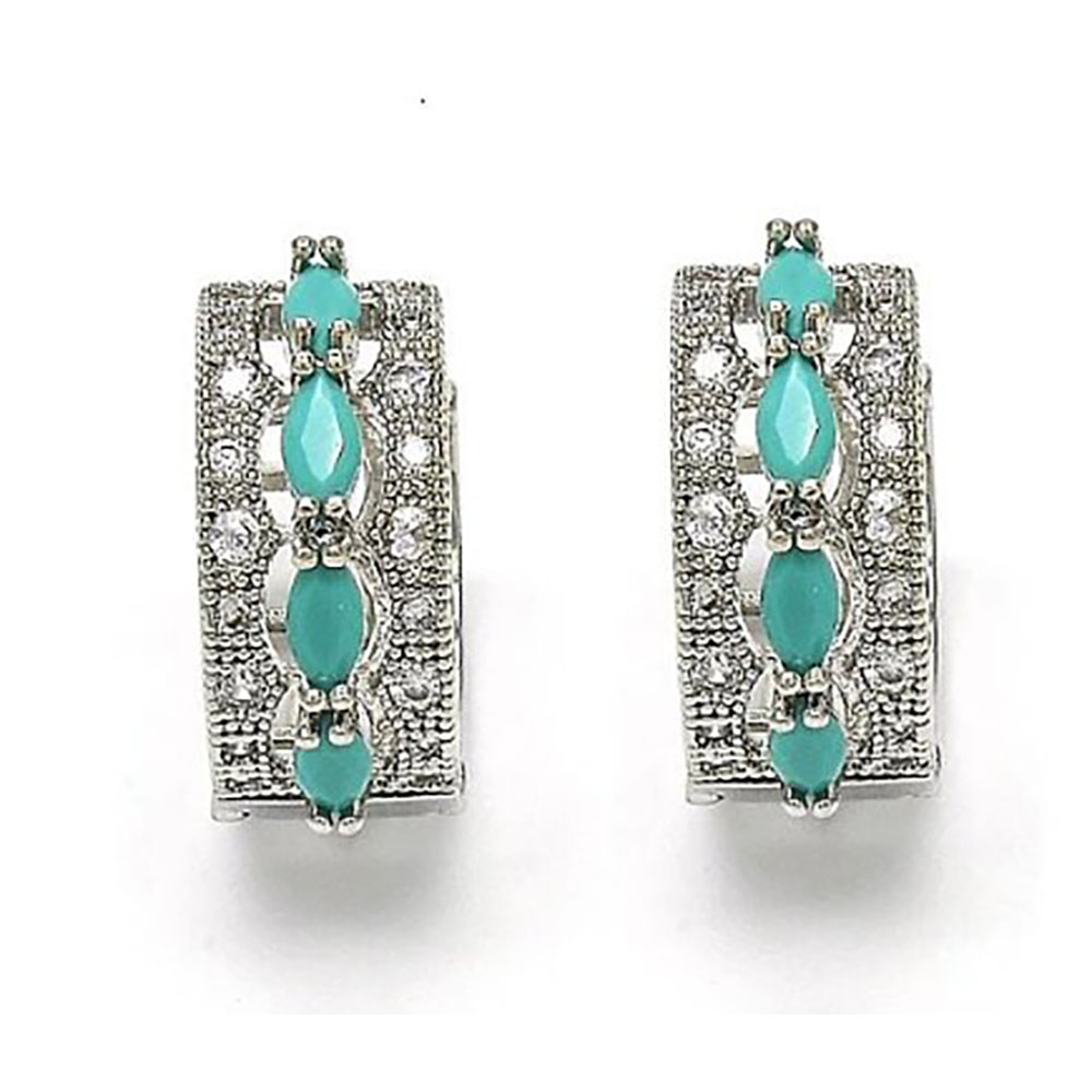 Lab-Created Sparkling Gemstone Earrings - White Gold Turquoise Oval-image-SKU3719485