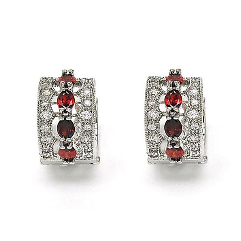 Lab-Created Sparkling Gemstone Earrings - White Gold Red Round