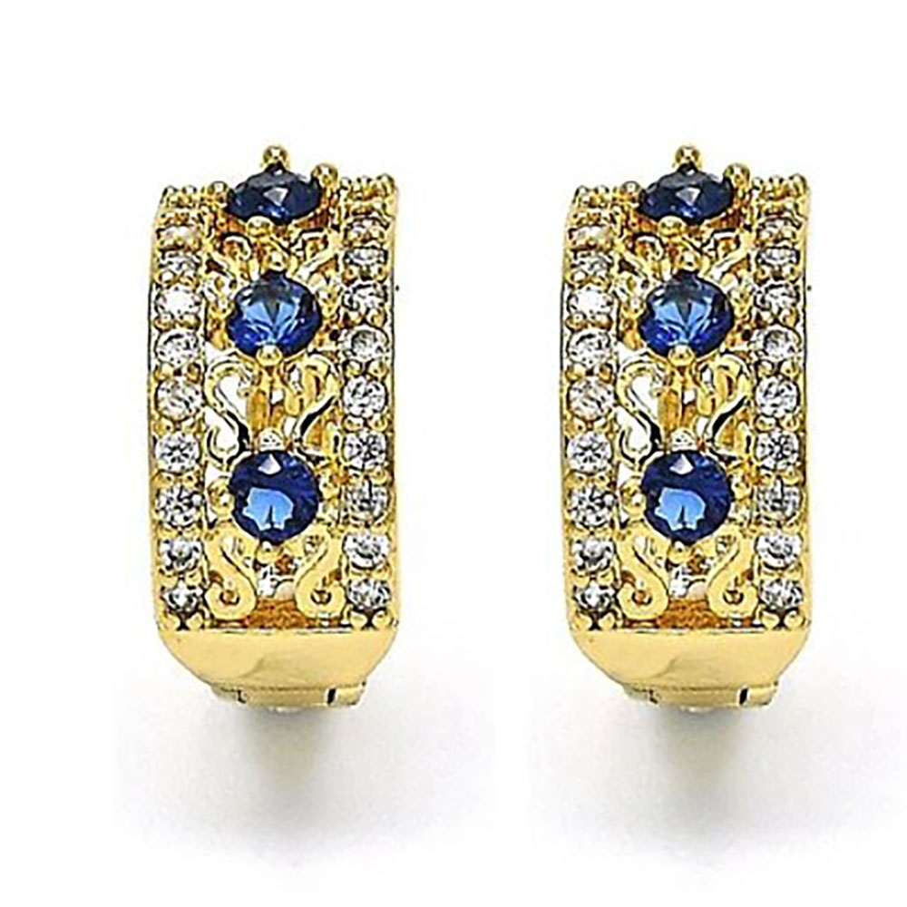 Lab-Created Sparkling Gemstone Earrings - Yellow Gold Blue-image-SKU3719489