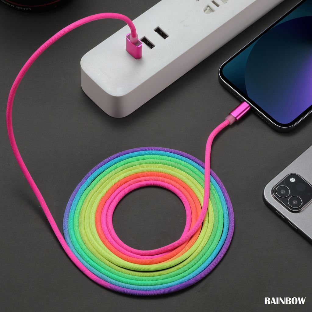 Nylon Braided 6-Foot Lightning Charging Cable (2-Pack) - Rainbow