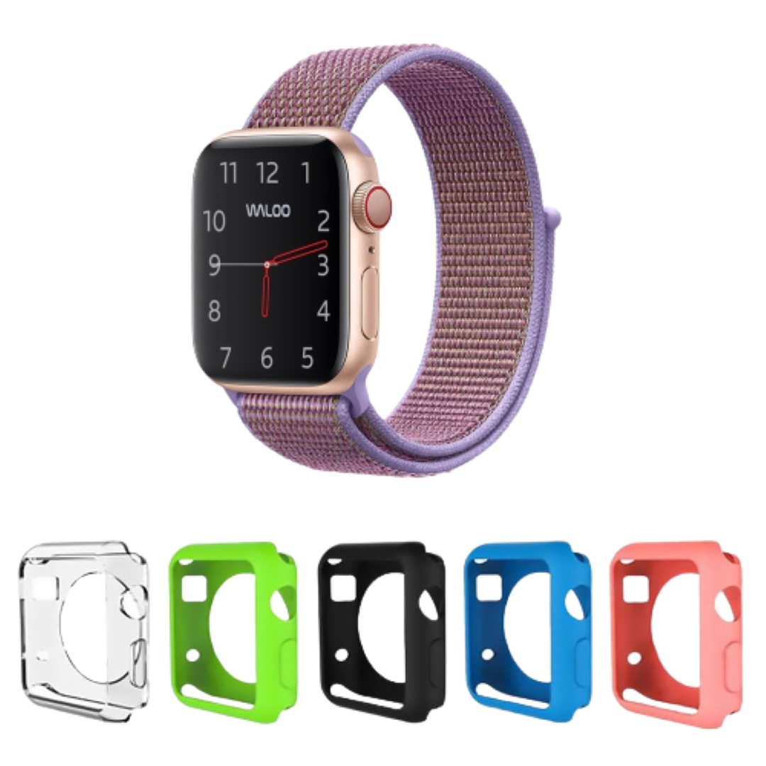Waloo&reg; Nylon Band for Apple Watch + 5 Deluxe Screen Bumpers - 42mm Lavender
