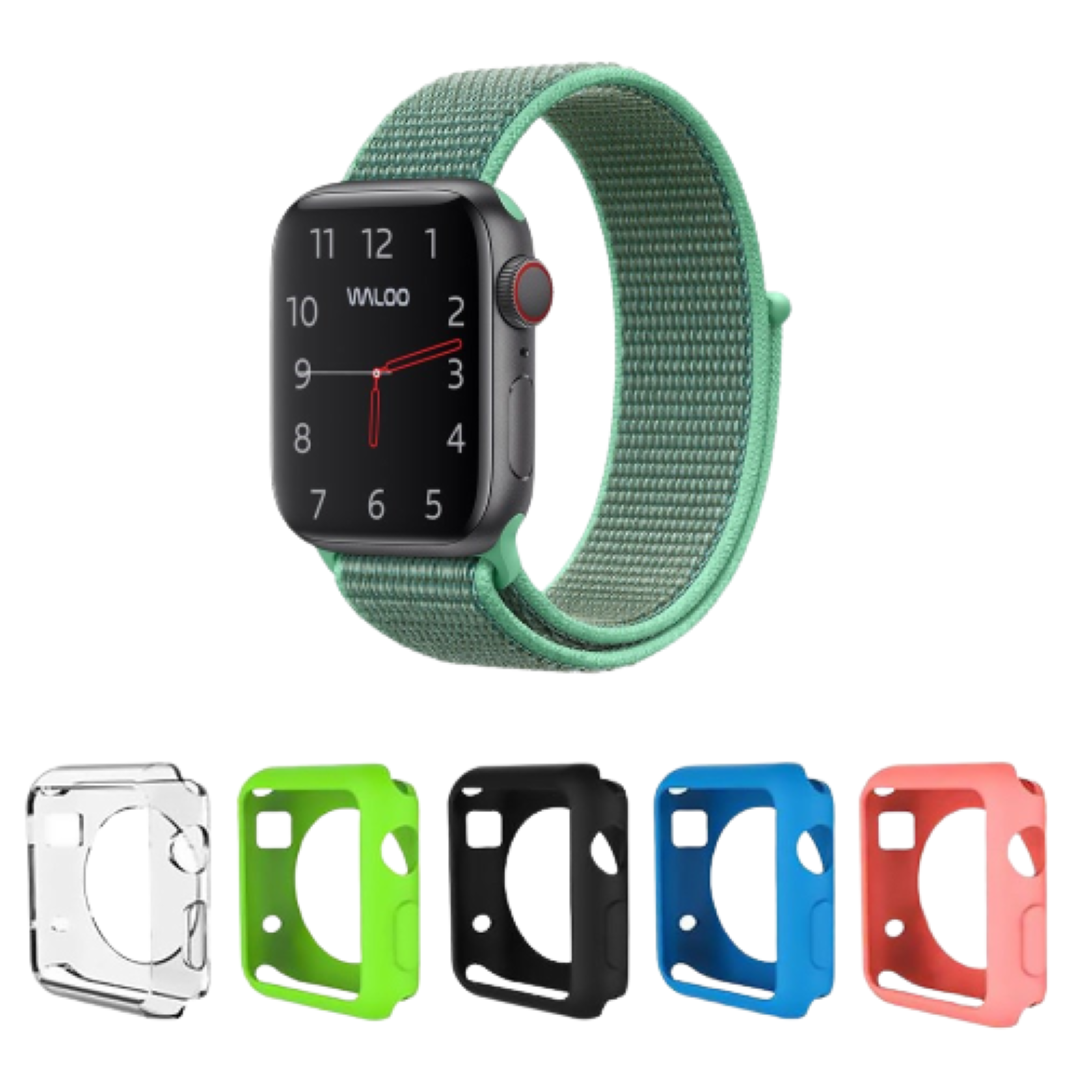 Waloo® Nylon Band for Apple Watch + 5 Deluxe Screen Bumpers - 44mm Mint