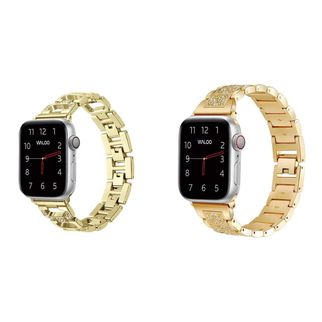 Diamond & Rhinestone Pattern Band for Apple Watch (2-Pack) - RhineStone Combo-38mmGold/Gold