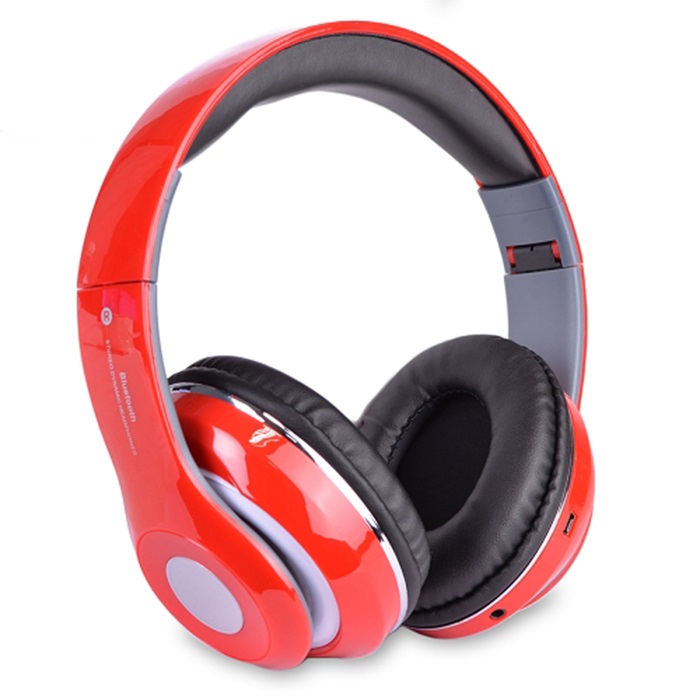 Bluetooth Headphones with Built-in FM Tuner, MicroSD and Mic - Red