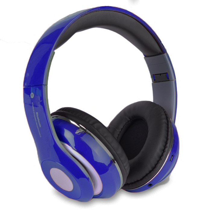 Bluetooth Headphones with Built-in FM Tuner, MicroSD and Mic - Blue