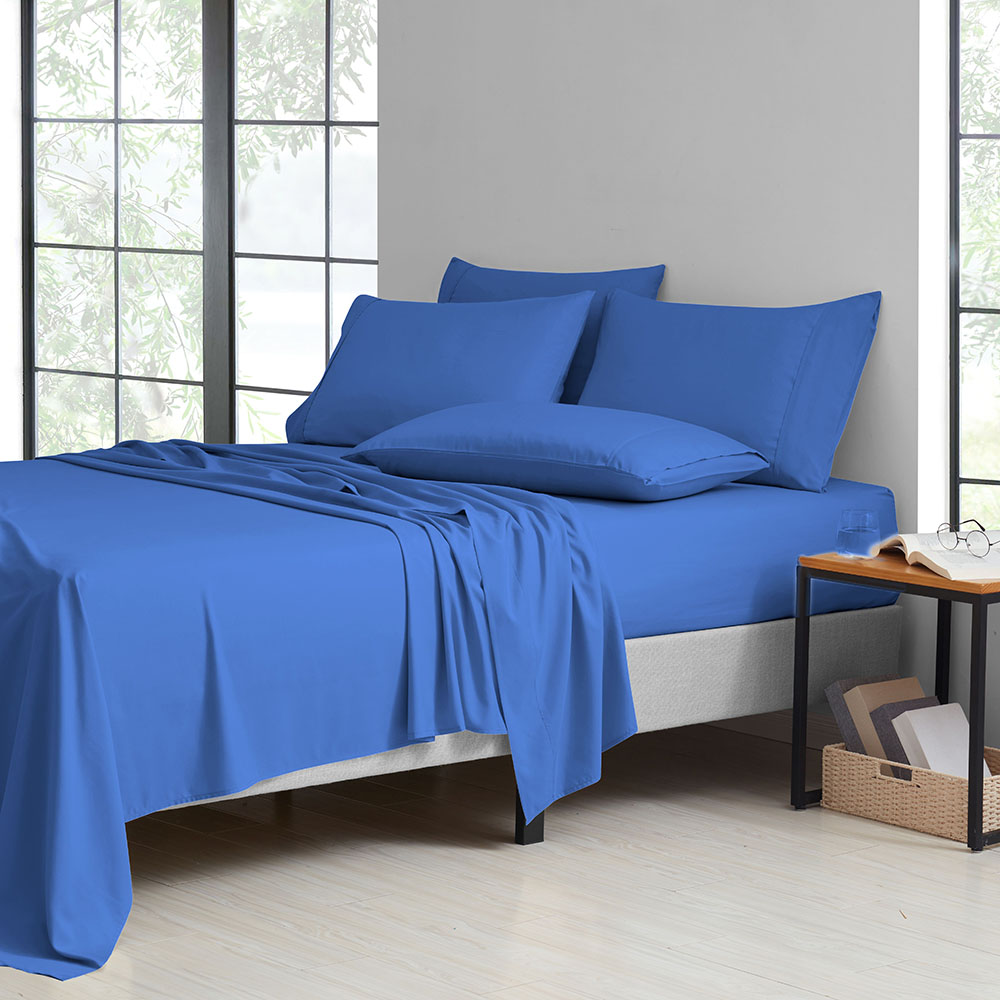 2,000-TC Bamboo Blend 6-Piece Sheet Set with Deep Pockets - Queen - Warm Blue