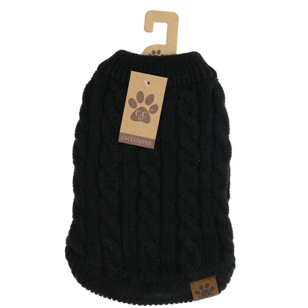 Photos - Dog Clothing Private Label C.C Cable Knit Puppy Dog Sweater - Black - Small CCDOGSWEATE