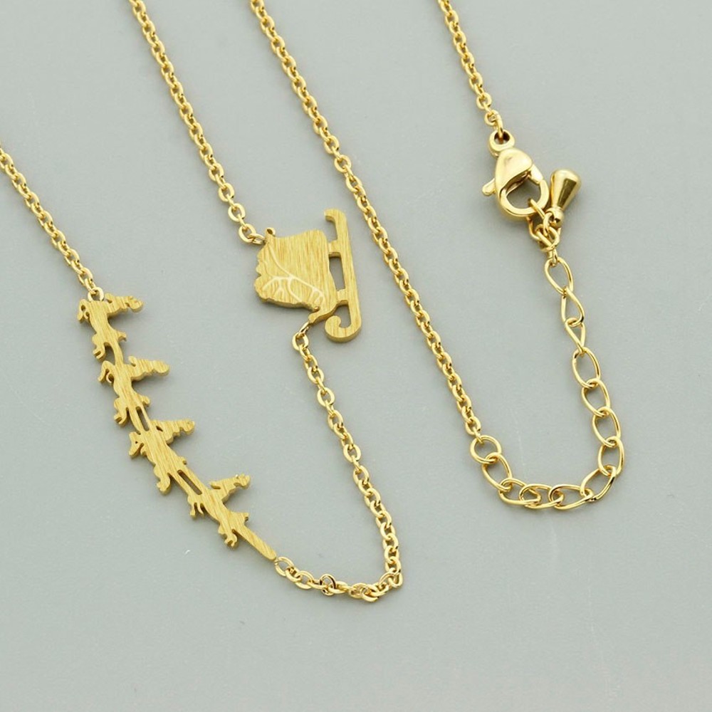 Santa Chariot  Reindeer Necklace  YELLOW