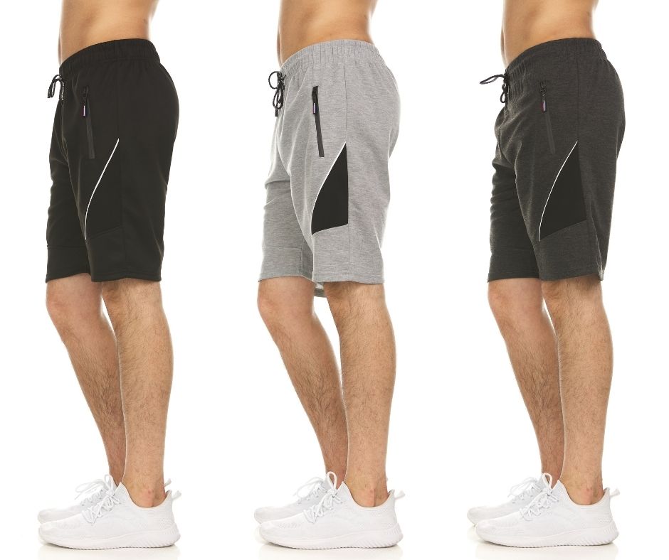 Men's Moisture-Wicking Shorts with Zipper Pockets (3-Pack)  - Set 4/ Small