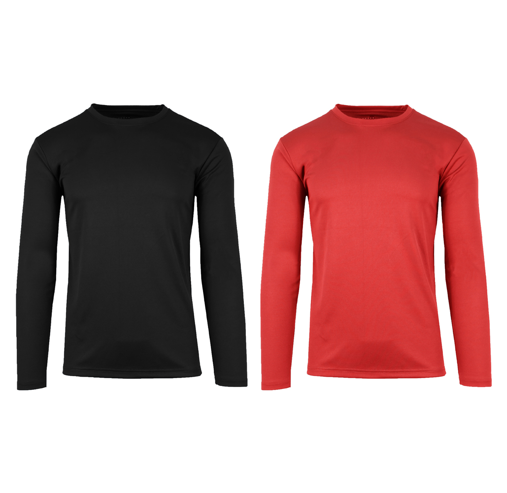 Men's Long Sleeve Moisture Wicking Performance Tee (2-Pack) - Black & Red - Medium