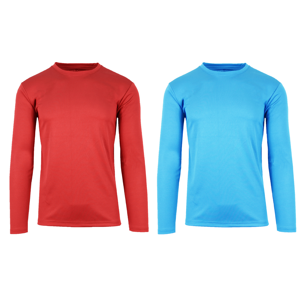 Men's Long Sleeve Moisture Wicking Performance Tee (2-Pack) - Red & Light Blue - Large