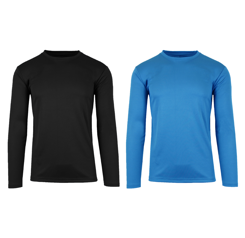 Men's Long Sleeve Moisture Wicking Performance Tee (2-Pack) - Black & Medium Blue - X-Large