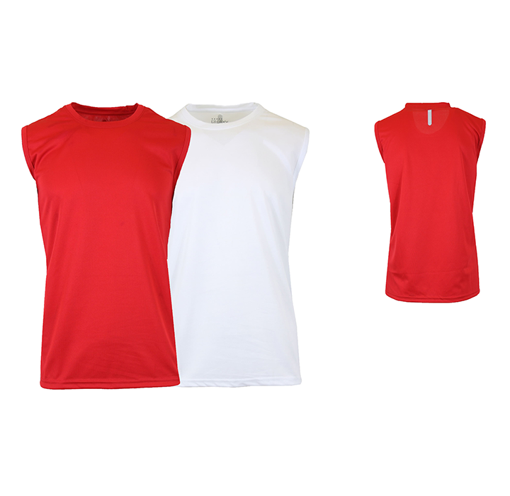 Men's Moisture-Wicking Performance Tops (2-Pack) - Red & White (Muscle Tank) - XL