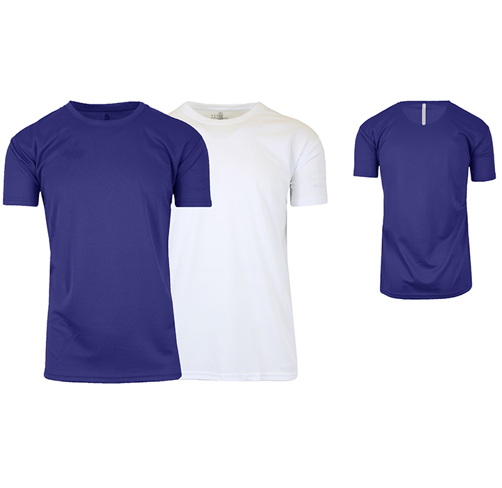 Men's Moisture-Wicking Performance Tops (2-Pack) - Navy & White (Short Sleeve) - L