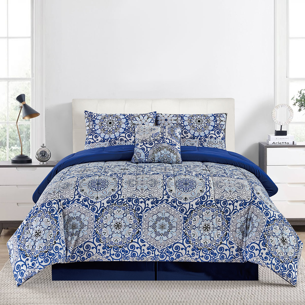 Photos - Duvet Lux Decor Collection 5-Piece Reversible Microfiber Bed Comforter Set - Twin / Aztec Blue CMF-5PC-T-AZT-BLU
