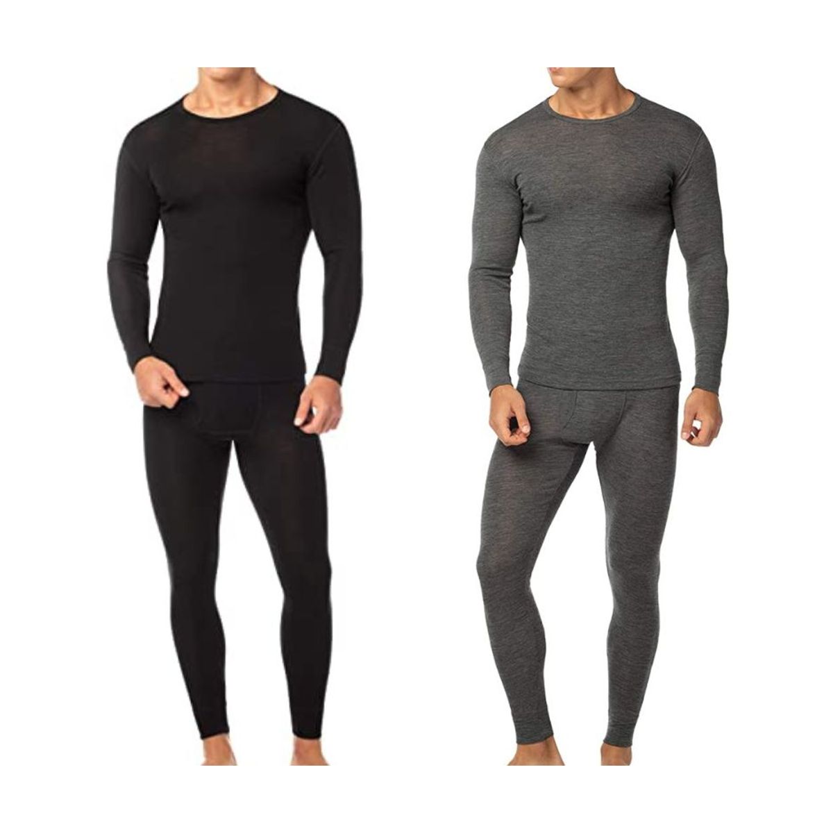 Men's Premium Cotton Fleece Thermal Sets (2-Pair) - Black & Grey/Medium