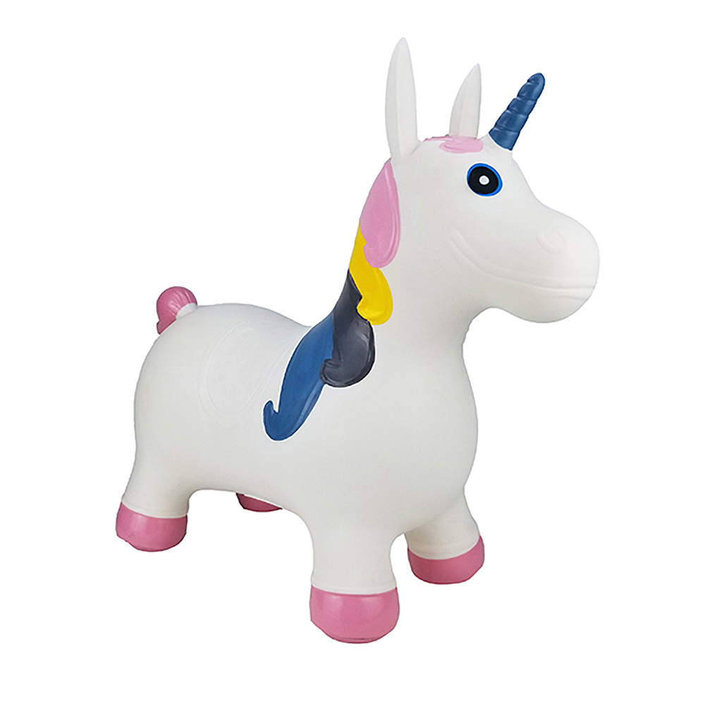 BounceZiez™ Inflatable Bouncing Animal Hoppers with Hand Pump - White Unicorn