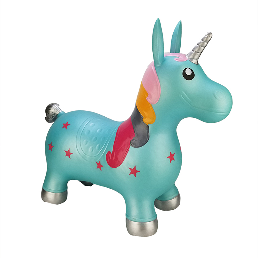 BounceZiez&trade; Inflatable Bouncing Animal Hoppers with Hand Pump - Blue Unicorn
