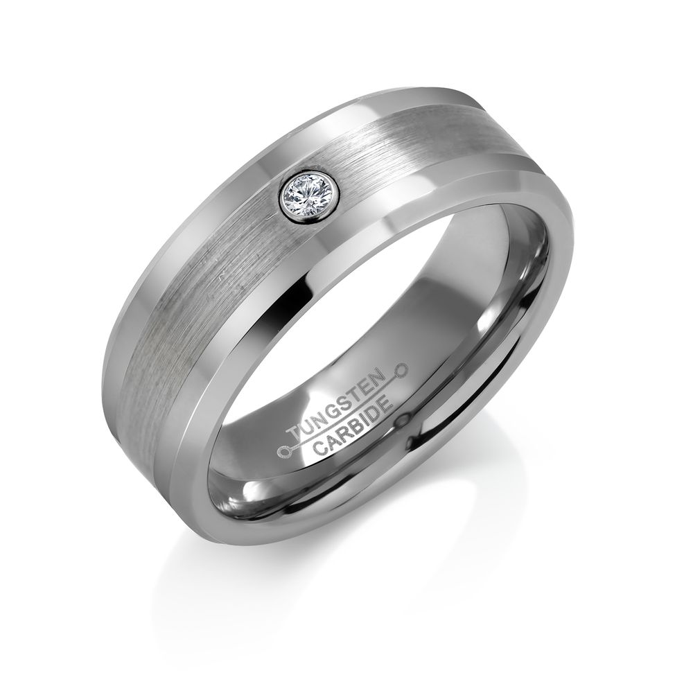 Azury 8mm Tungsten Carbide Unisex Band Rings - CZ STYLE SIZE 9
