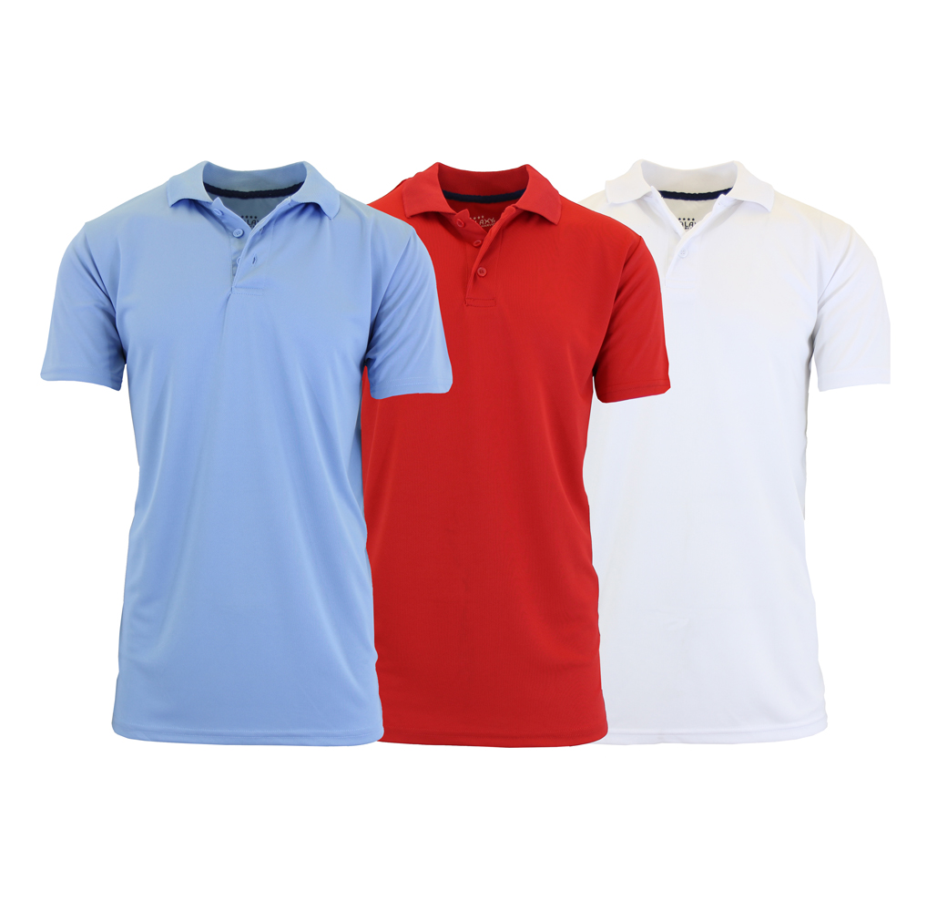 Mens DryFit MoistureWicking Polo Shirt 3Pack  Light Blue  Red  White  XLarge