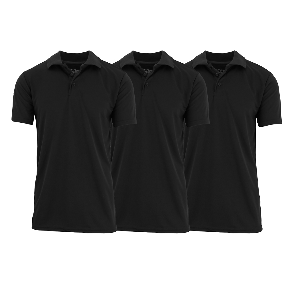 Men's Dry-Fit Moisture-Wicking Polo Shirt (3-Pack) - Black - Black - Black - Large